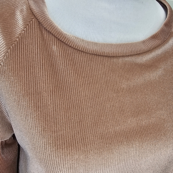 Elegant Women's Ribbed Velour Blush Top Size Large - Picture 2 of 7